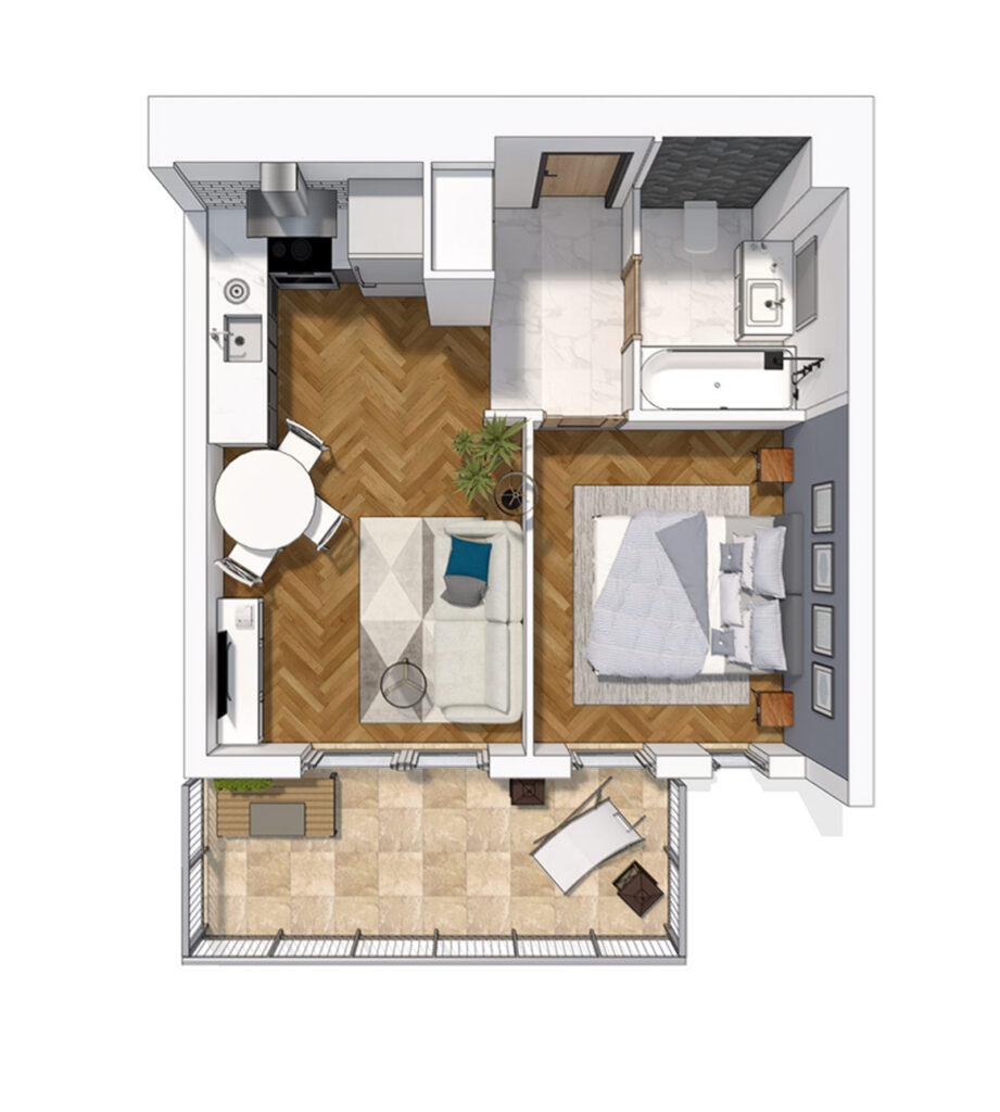 Wizualizacja mieszkania rzut 3d