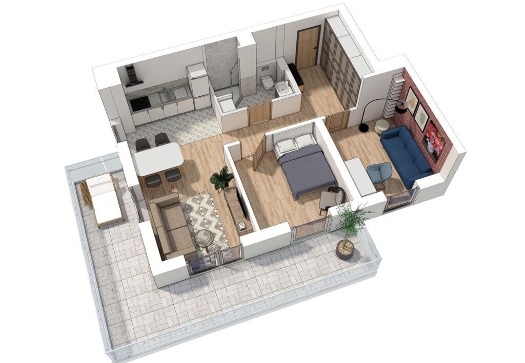 Wizualizacja mieszkania rzut 3d