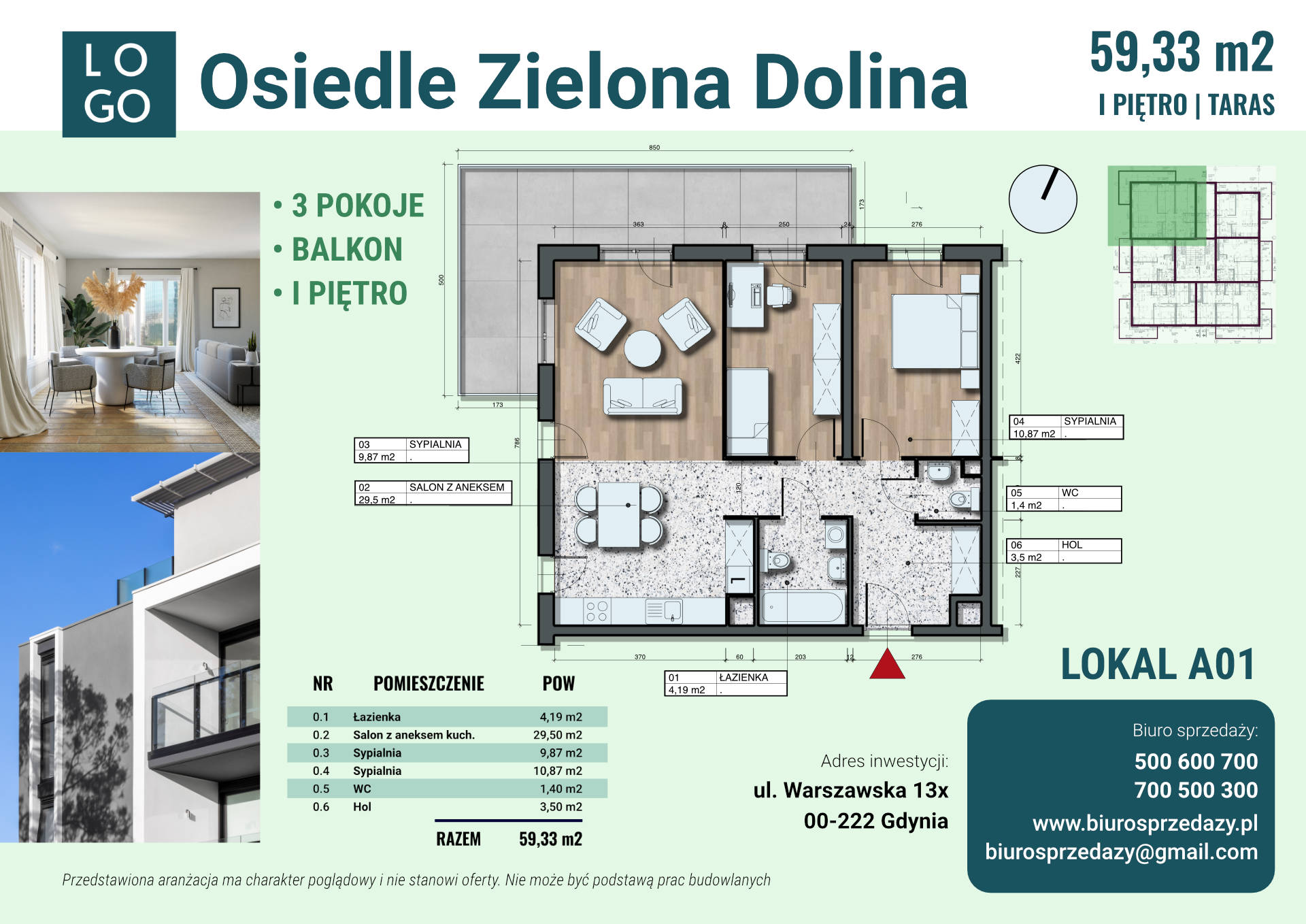 Karta mieszkania z rzutem 2D dla deweloperów