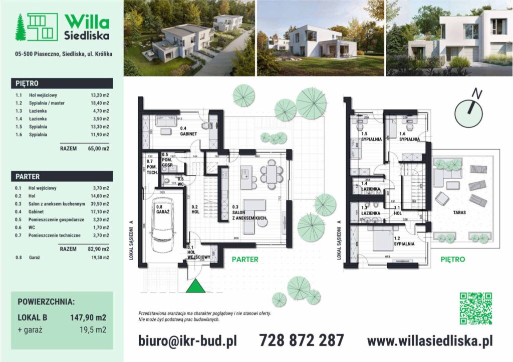 Karta mieszkania domu bliźniaka w zielonym otoczeniu