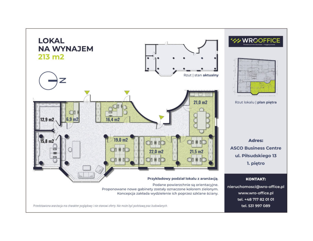 Karta lokalu na wynajem, pokazująca przykładowy podział