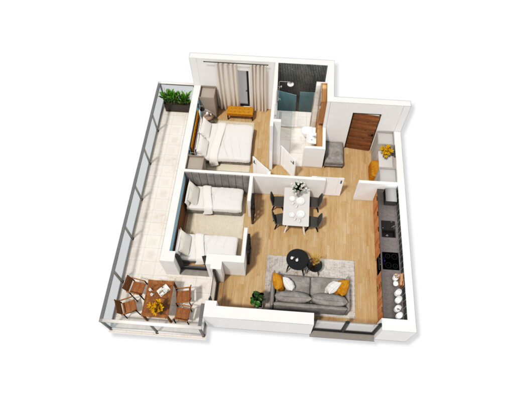 Rzut 3D apartamentu dla inwestora