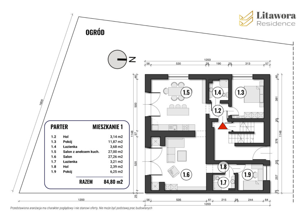 Plan mieszkania z aranżacją