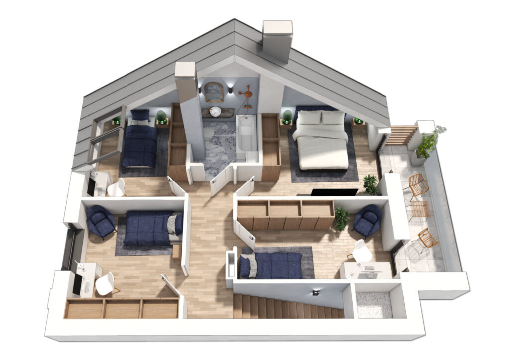 Wizualizacja projektu poddasza mieszkalnego