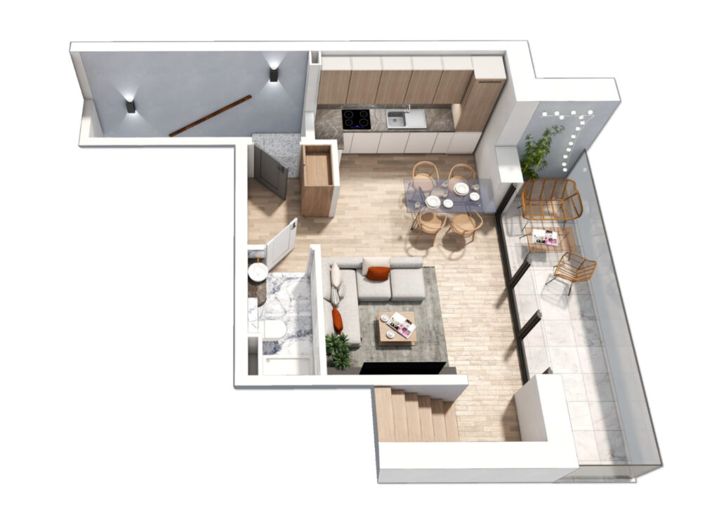 Widok z góry na mieszkanie z tarasem