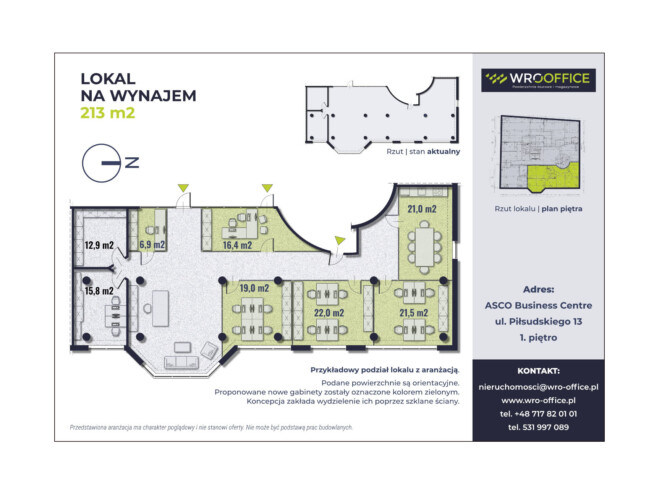 Karta lokalu na wynajem, pokazująca przykładowy podział