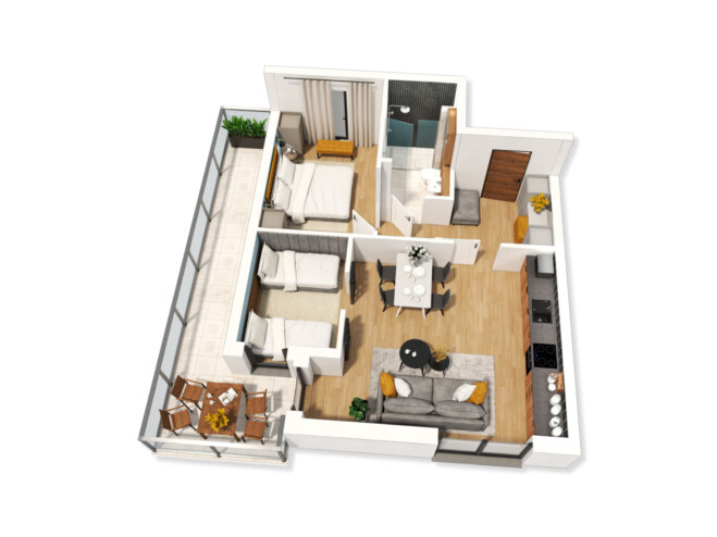 Rzut 3D apartamentu dla inwestora