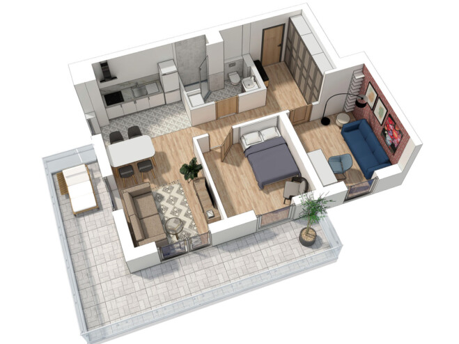 Wizualizacja mieszkania rzut 3d