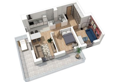 Wizualizacja mieszkania rzut 3d